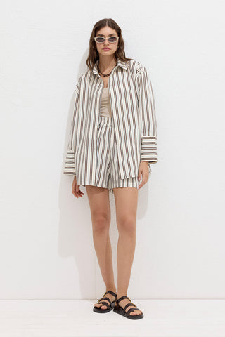 Striped Cotton Shorts Beige Stripe