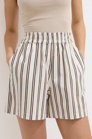 Striped Cotton Shorts Beige Stripe