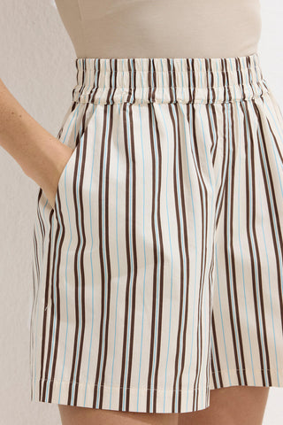 Striped Cotton Shorts Beige Stripe