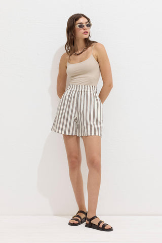 Striped Cotton Shorts Beige Stripe