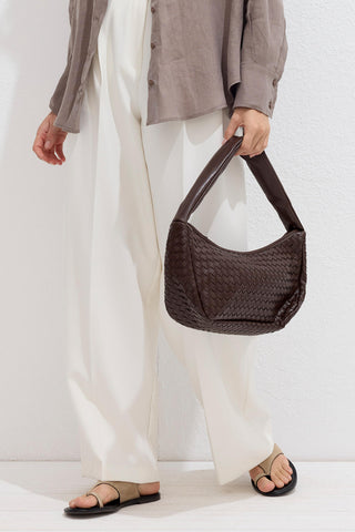 Frances Woven Oval Bag Dark Brown