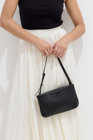 Frances Woven Baguette Bag Black
