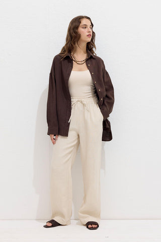 Relaxed Linen Pants With Pockets Beige