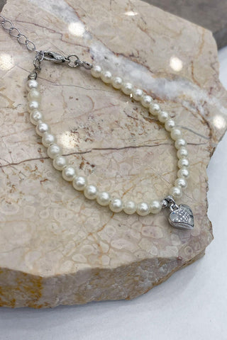 Heart Pearl Bracelet Silver