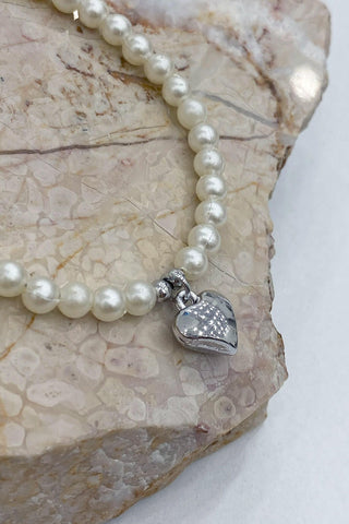 Heart Pearl Bracelet Silver