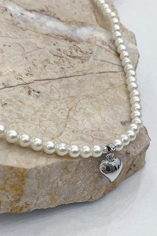 Heart Pearl Necklace Silver