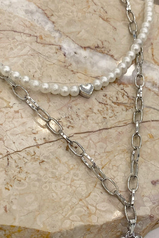 Pearl Chain Necklace Silver