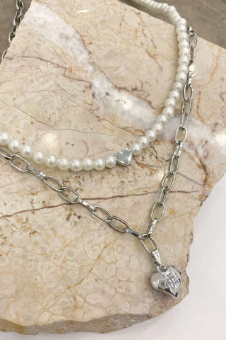 Pearl Chain Necklace Silver