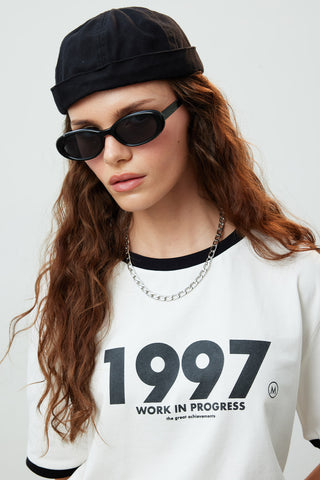 Contrast Stripe Printed T-Shirt Black