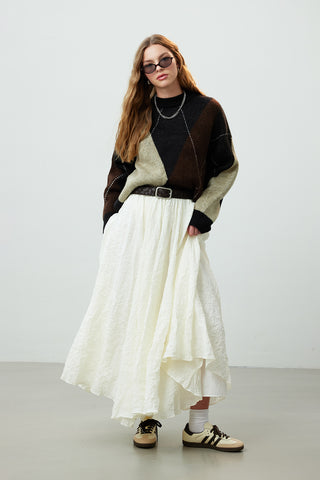 Crushed Effect Premium Skirt Ecru