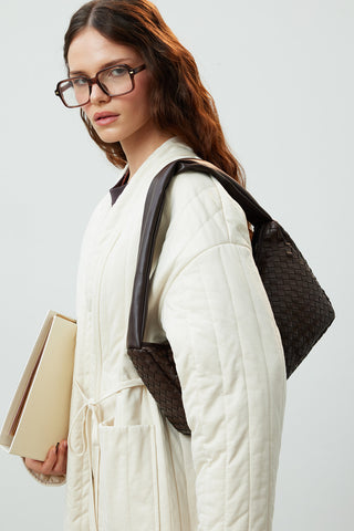 Frances Woven Oval Bag Dark Brown