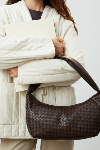 Frances Woven Oval Bag Dark Brown