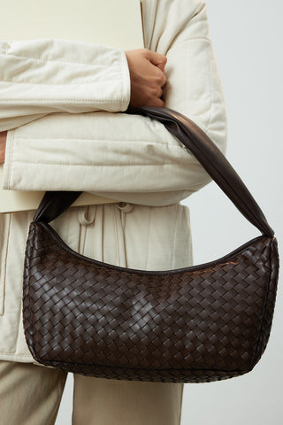 Frances Woven Oval Bag Dark Brown