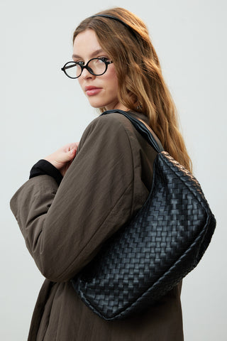 Frances Woven Oval Bag Black