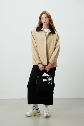 Contrast Collar Gabardine Jacket Camel