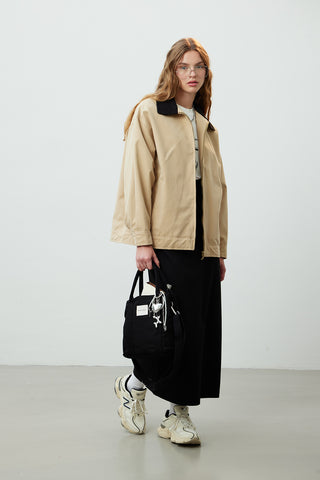 Contrast Collar Gabardine Jacket Camel