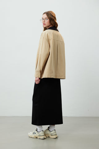 Contrast Collar Gabardine Jacket Camel