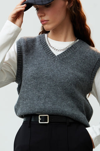 V-Neck Knit Sweater Grey