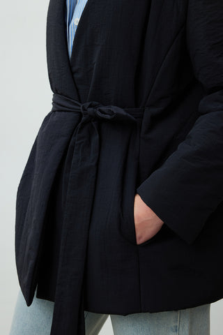 Kimono Tarzı Dolgulu Blazer Ceket Siyah