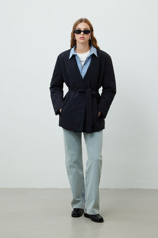 Kimono Tarzı Dolgulu Blazer Ceket Siyah
