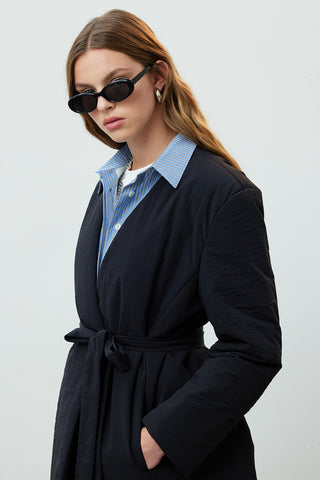Kimono Tarzı Dolgulu Blazer Ceket Siyah
