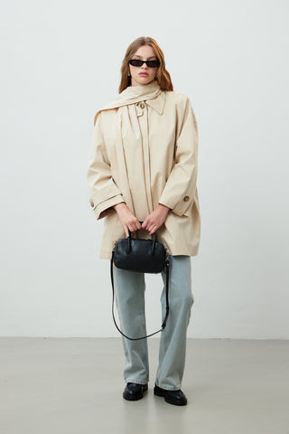 Stockholm Scarf Detailed Oversize Trench Coat Beige