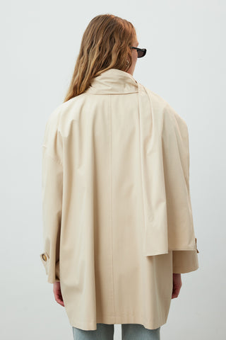 Stockholm Scarf Detailed Oversize Trench Coat Beige