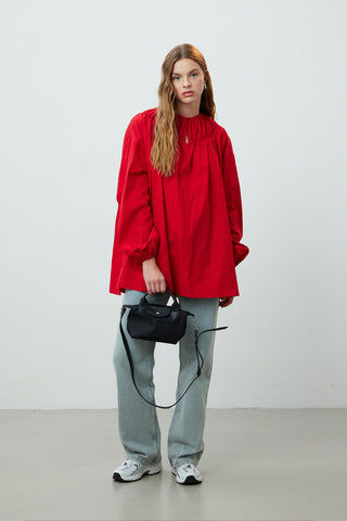 Shirred Collar Tunic Red