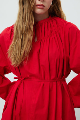 Shirred Collar Tunic Red