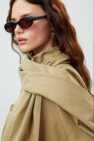 Stockholm Eşarp Detaylı Oversize Trençkot Yeşil