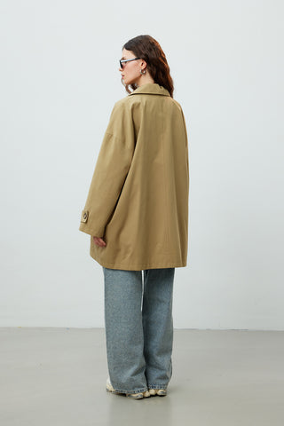 Stockholm Scarf Detailed Oversize Trench Coat Green