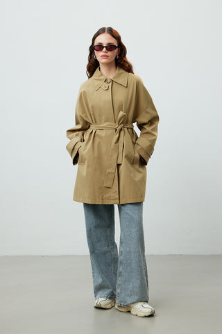 Stockholm Scarf Detailed Oversize Trench Coat Green