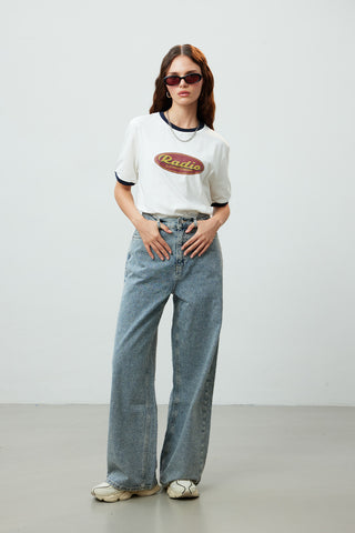 Loose Fit Textured Denim Trousers Blue