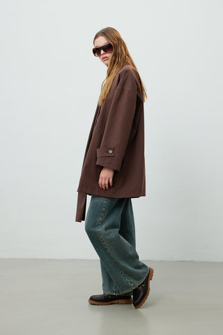 Stockholm Scarf Detailed Oversize Trench Coat Brown