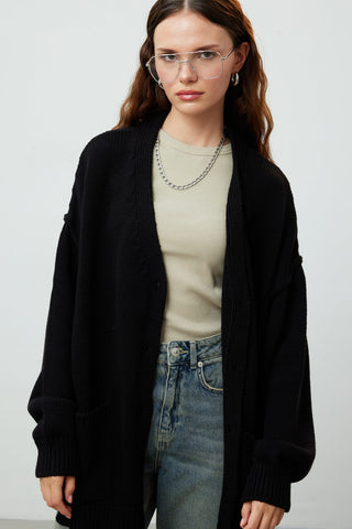 Soft Textured Oversize Cardigan Black