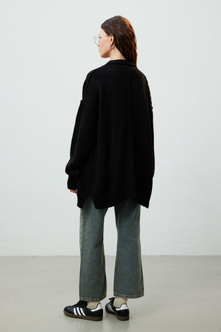 Soft Textured Oversize Cardigan Black