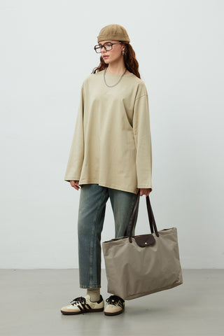 Oversize Cotton Long Sleeve T-Shirt Stone