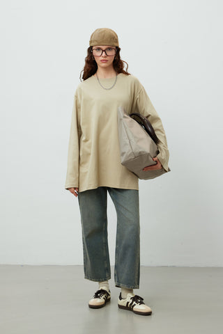 Oversize Cotton Long Sleeve T-Shirt Stone