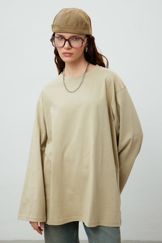 Oversize Cotton Long Sleeve T-Shirt Stone