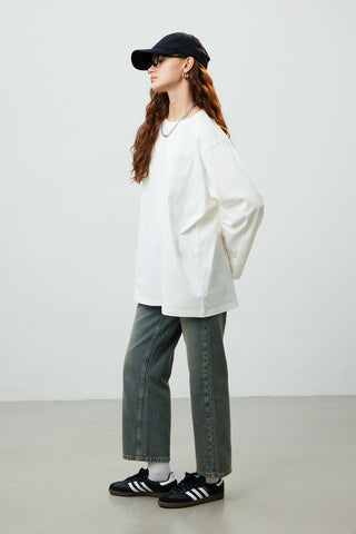 Oversize Cotton Long Sleeve T-Shirt Ecru