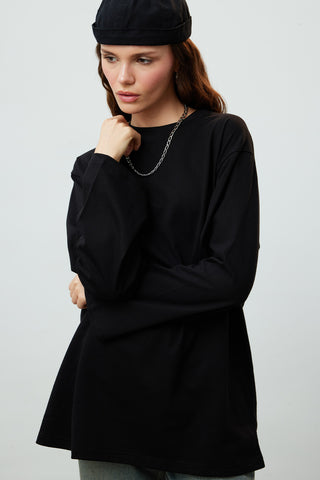 Oversize Cotton Long Sleeve T-Shirt Black