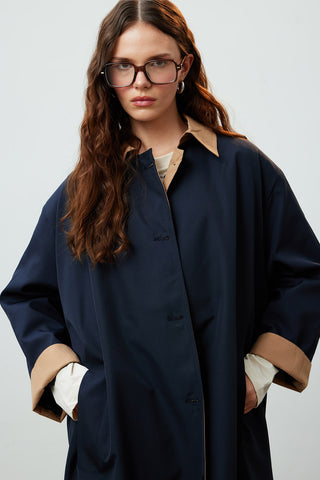 Milan Oversize Trench Coat Navy Blue