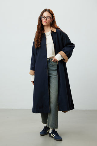 Milan Oversize Trench Coat Navy Blue