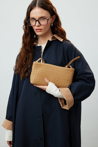 Frances Woven Baguette Bag Light Brown