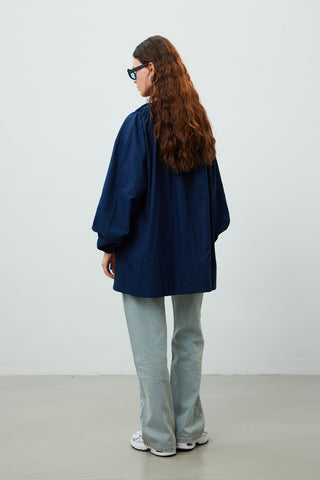 Shirred Collar Tunic Navy Blue