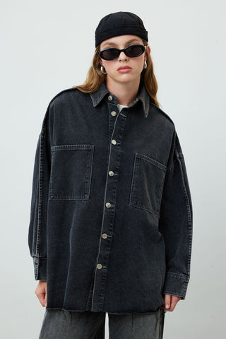 Oversize Denim Shirt Jacket Anthracite