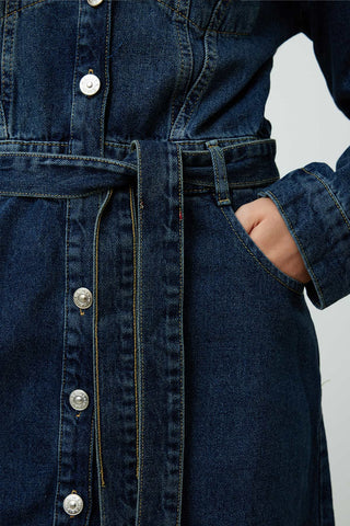 1975 Belted Denim Dress Blue