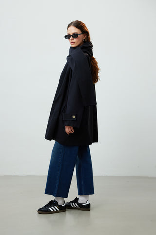 Stockholm Scarf Detailed Oversize Trench Coat Black