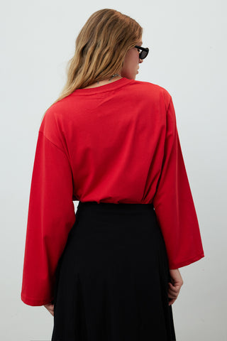 Oversize Cotton Long Sleeve T-Shirt Red