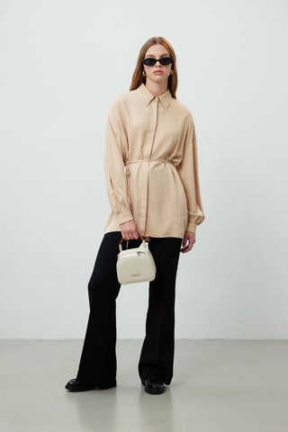 Belted Viscose Tunic Beige